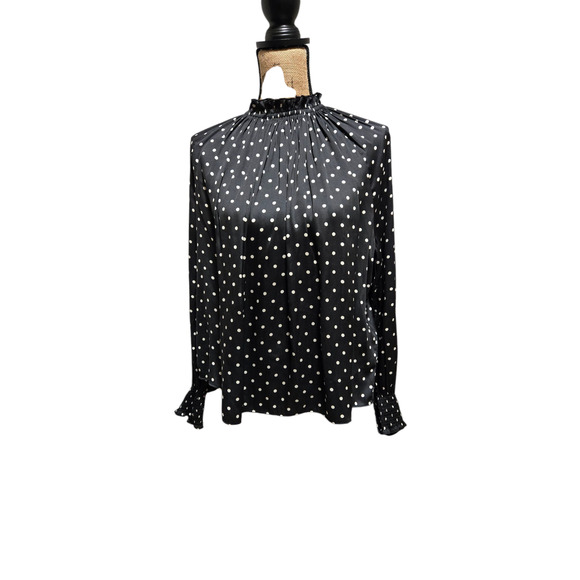 H&M black and white polka dot high neckline top, size 4 - Picture 1 of 4